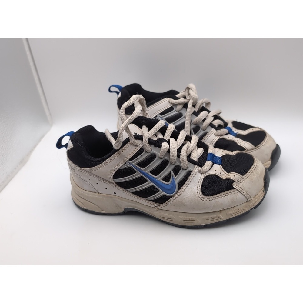 NIKE Boys 12C White Black Blue Shoes Pillartech Lace Up Swoosh Logo